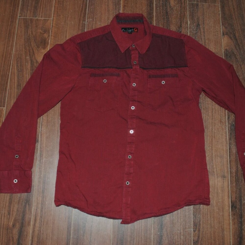 Guess Button Up Long Sleeve Burgundy Shirt Medium Cotton Chest 38"